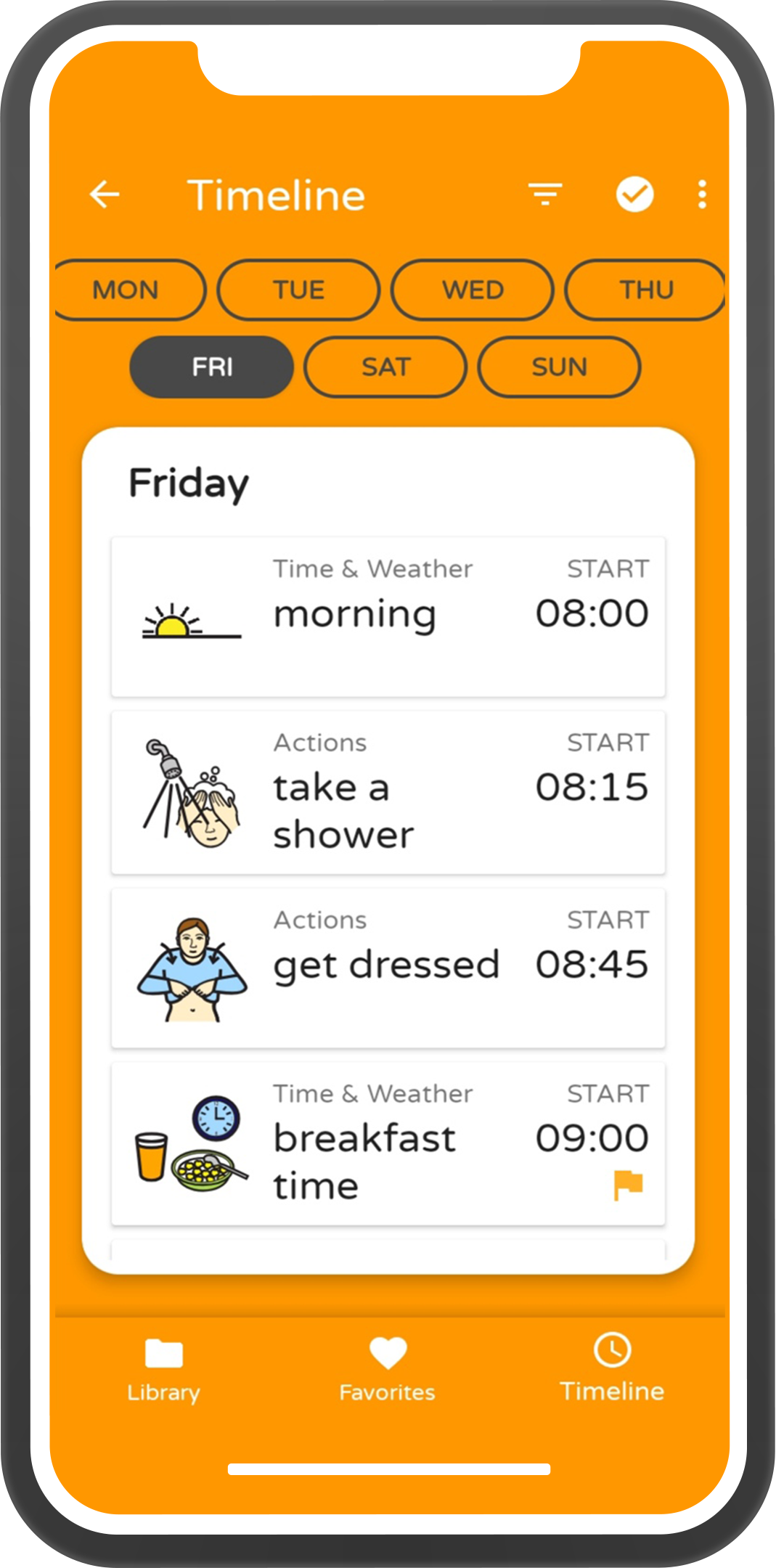Talkii Timeline for daily activities.